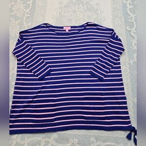 Lilly Pulitzer Navy and Pink Striped Top Sz Small 67% Cotton 37% Espandex